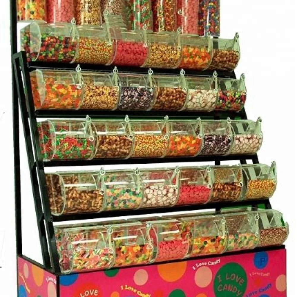 Adjustable  Candy rack acrylic bins and scoop(Whosale Only & Order cash counter only, MOQ is 5sets)