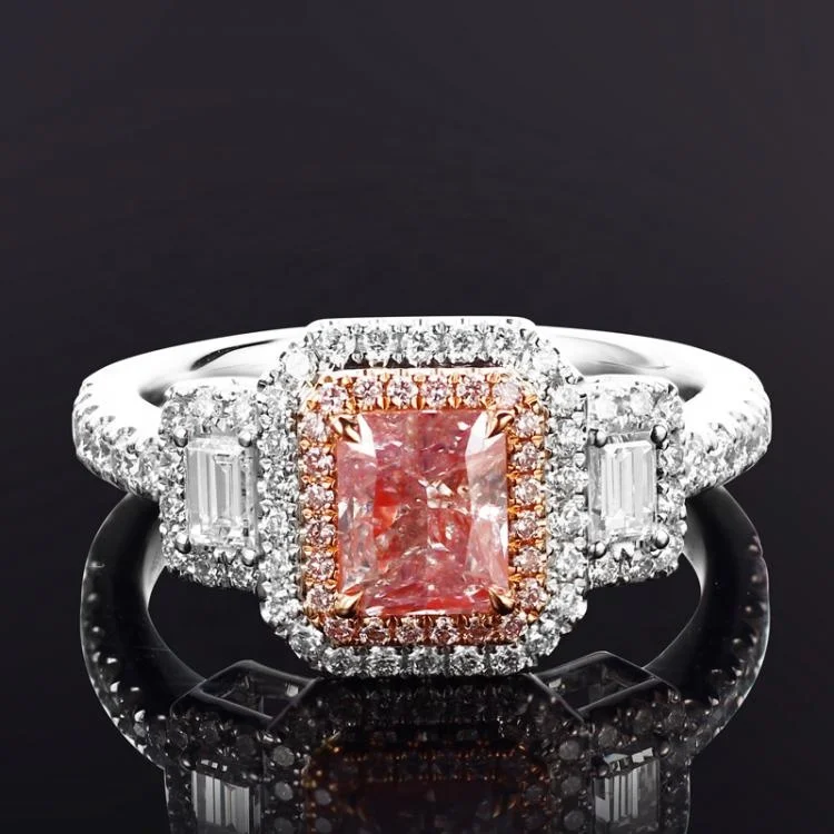 Необычные 925 стерлингового серебра ювелирные изделия серебро 1.0ct изумрудная огранка Розовый CZ бриллиант кольцо для помолвки свадьбы