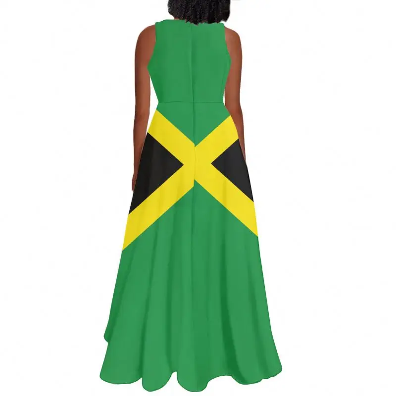 Women Summer Dresses Jamaica National Flag Printed Beach Sleeveless Vintage Pocket A-line Casual Fitted Cocktail Long Maxi Dress