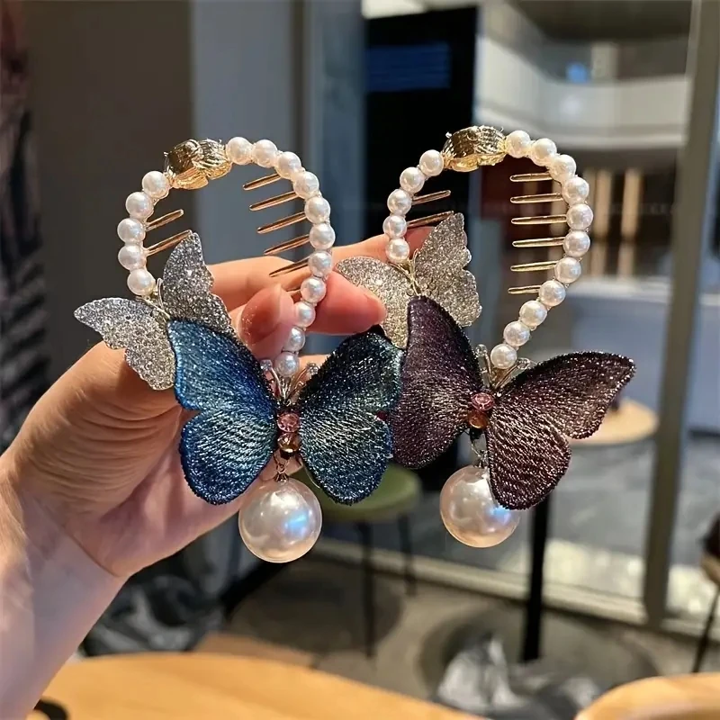 2024 DAIHE Elegant Imitation Pearl Claw Embroidery Butterfly Hair Clip Women Bun Hair Accessories Fashion Girl Hair Accessories