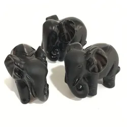 Wholesale Natural Quartz Carved Cute Animal  Elephant Statue Crystal Black Obsidian Carving For Gift