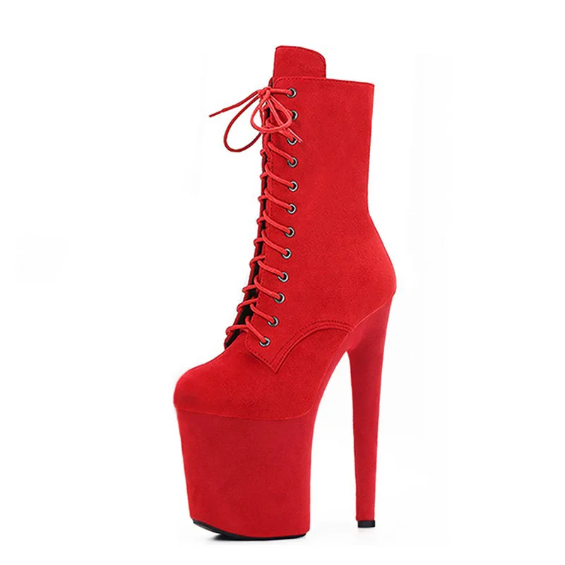 2024 New arrival red lace-up pu suede female supper high heeled Boots sexy stripper Heels Women 20 cms heel platform boots