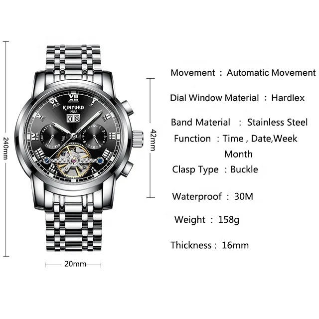 Factory Direct Wholesale Price Waterproof Automatic Skeleton  Watches Stainless Steel Strap Mechanical Men watch