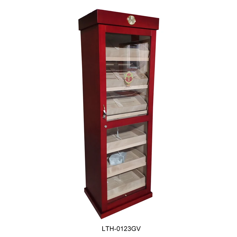 Wholesale Custom one door Storage Spanish Cedar Cigar Box Humidor LED light display Cabinet