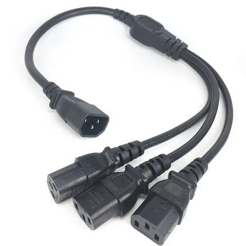 High Quality IEC 320 C14 Male Plug to 3XC13 Female Y Type Splitter H05VV-F 3G Power Cable C14 To C13 Extension Power Cord