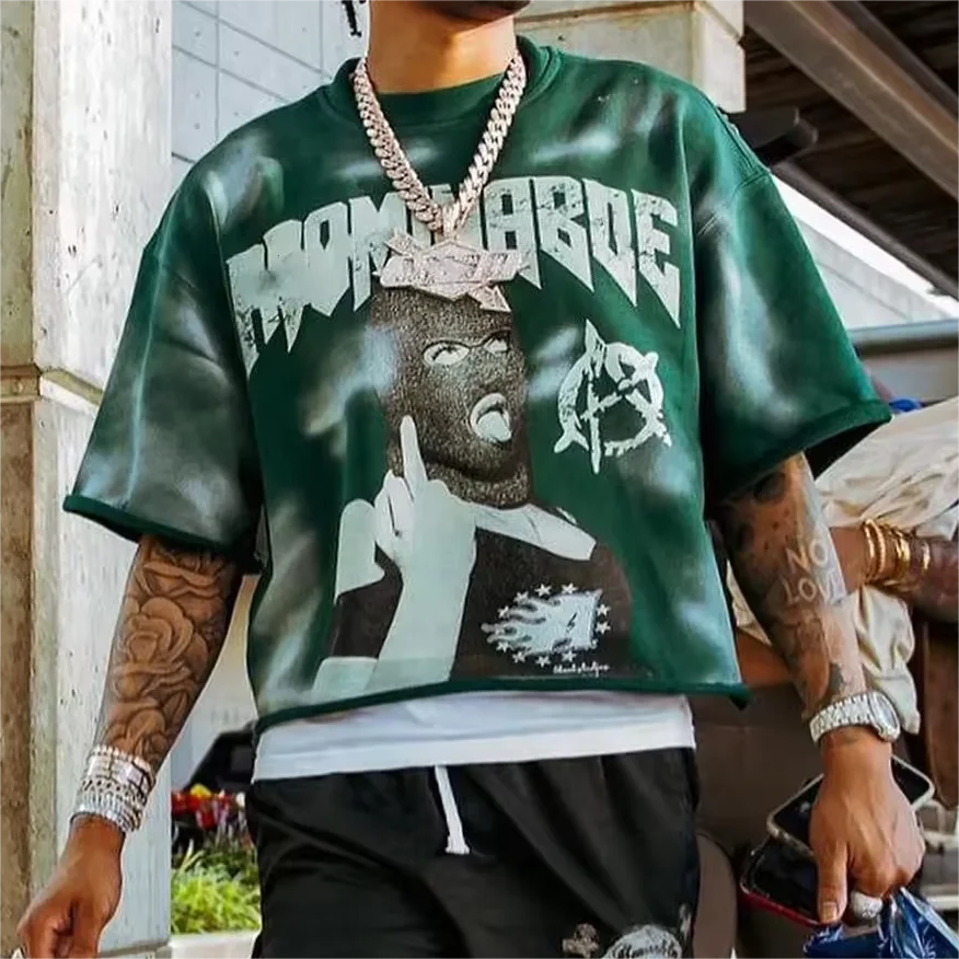 custom cut and sew y2k heavyweight cotton raw hem tee shirt oversize vendors for graphic t shirts washed boxy cropped t shirt