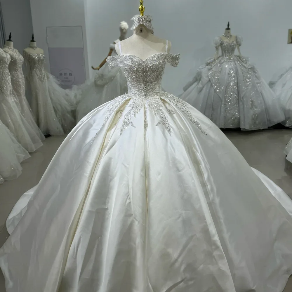 Sequin Lace Up Wedding Dress 2024 Short Sleeves Sweep Train Bridal Gown