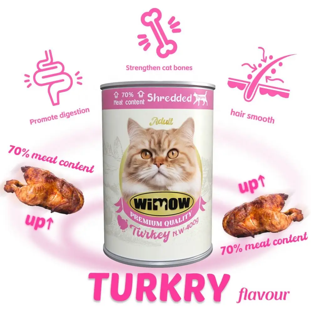 Wimow pet wet food shredded  400g  70% chicken /lamb/ turkey meat Pet cat  food
