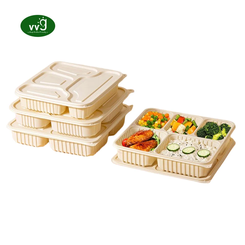 VVG corn starch disposable takeout lunch box custom 3/4/5 compartment disposable cornstarch food containers with lids