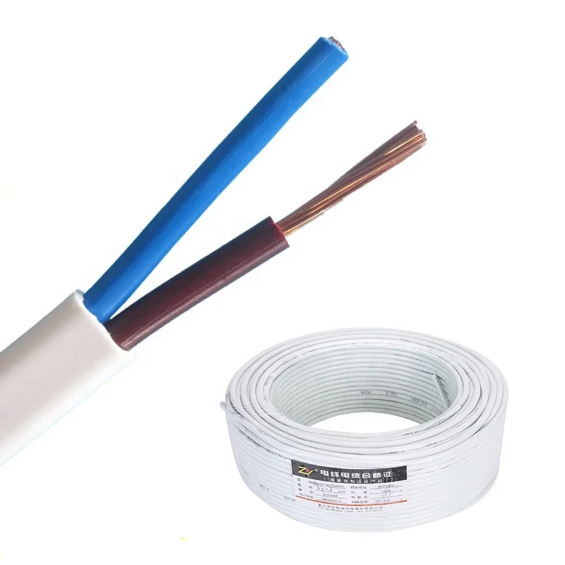 RVV Flat Flexible Copper 300/500V 2 core cables 1.5mm2 2.5mm2 White Electric Wires with PVC Insulated