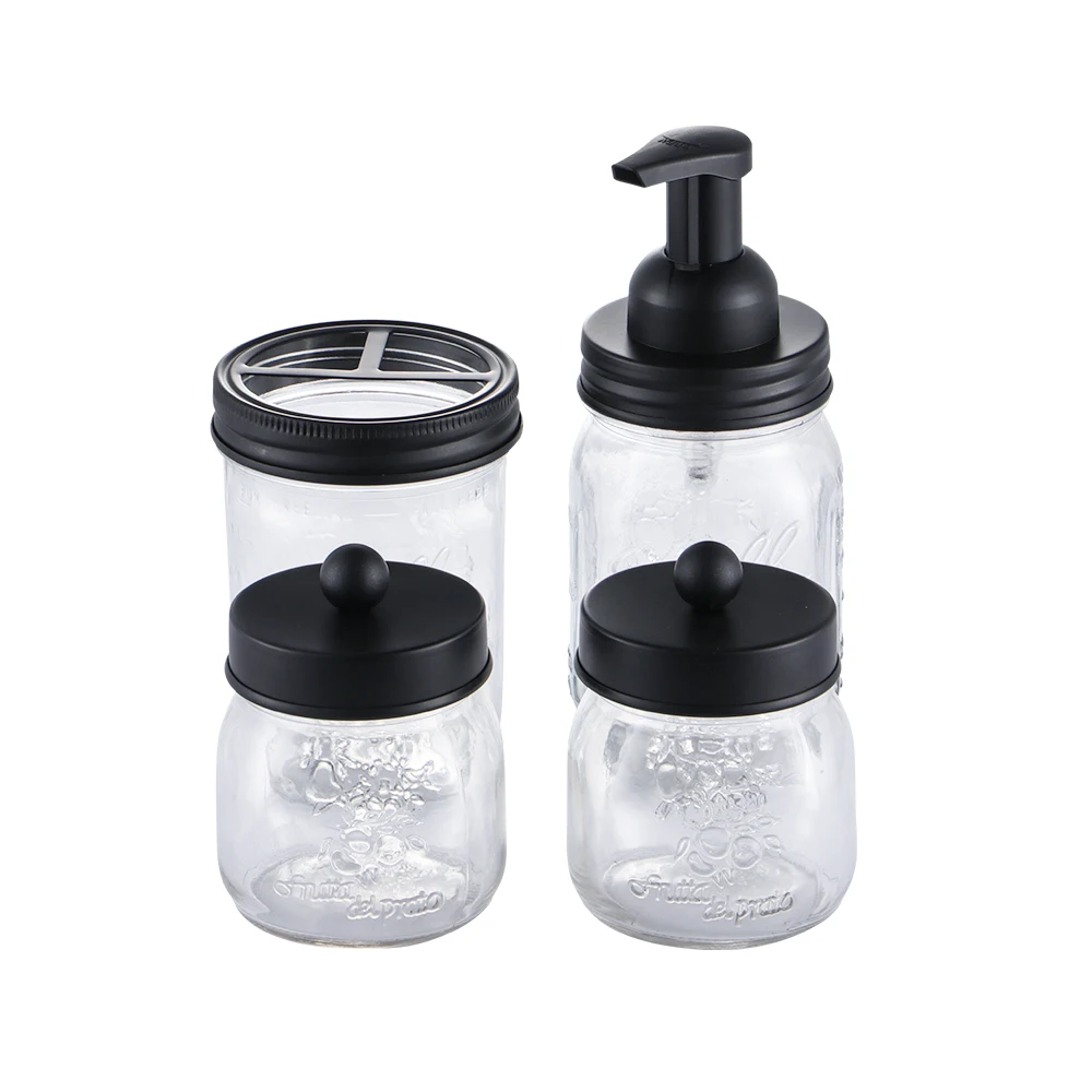 
Wholesale hand sanitizer pump lid glass mason jar with black soap dispenser bathroom accessories 