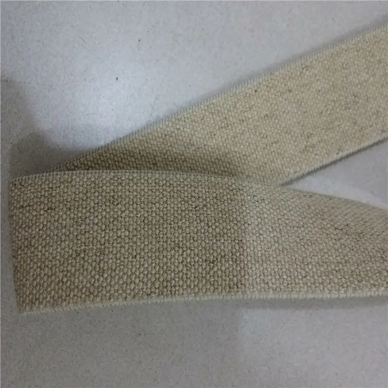 Stocked 35mm natural elastic cotton linen hemp webbing for shoe upper or garment sport waistband tape