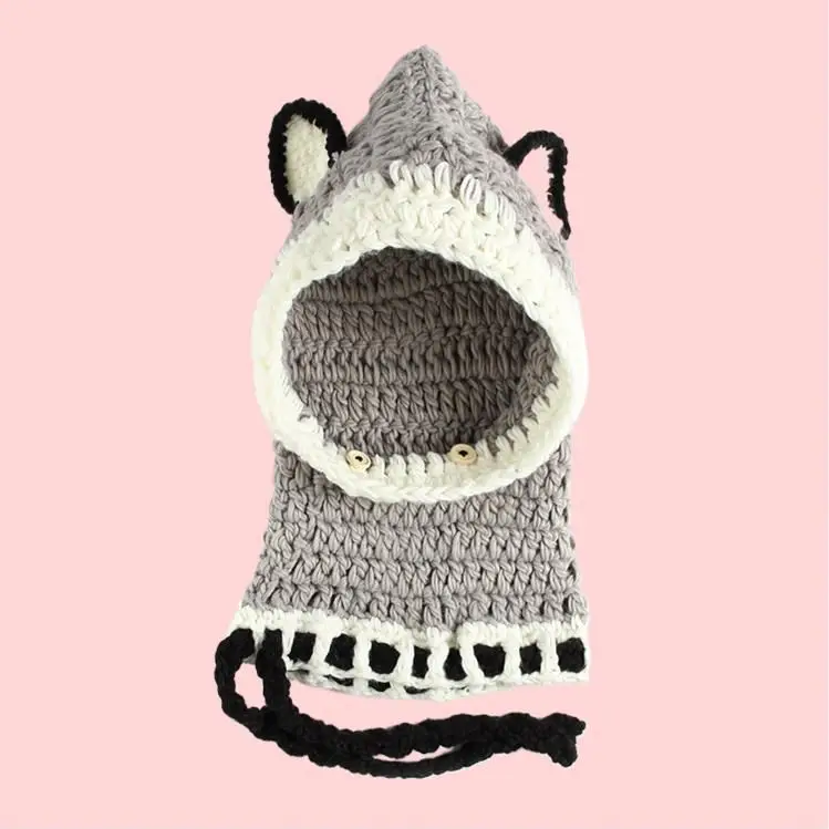 Handmade Cute Cap Fox Knit Hat For Kids Winter Warm Beanie with Earflap Bun Button Closure Gift For Baby Boys and Girls
