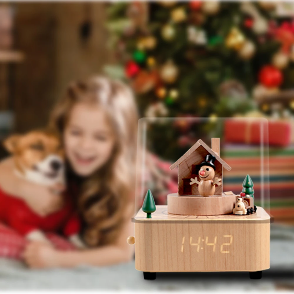 Изготавливаемые на заказ рождественские часы Dolphin Industry BR, деревянные музыкальные шкатулки, деревянная музыкальная шкатулка с вращающимся маленьким поездом и будильником