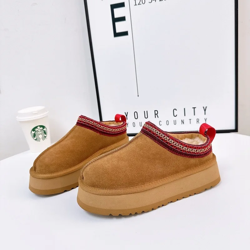 Snow boots ug wool thick-soled snow cotton warm fur integrated bag head slippers one pedal