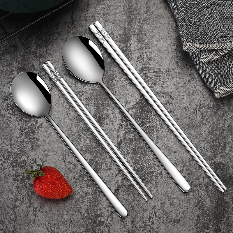 Wholesale 18/10 316 Customized Logo Mirror  Polish Korean Spoon Reusable Chopsticks Stainless Steel Spoon