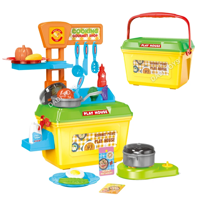 2 IN 1 Suitcase Plastic Tool Toys Pretend Play Preschool Supermarket Dessert Kitchen Set Toy Kids Makeup Set Doctor Toy Play Set