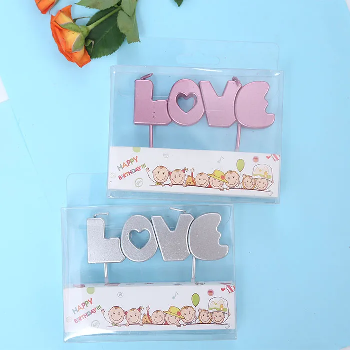 2024 Hot Sale Love Design Candle Gold Paint Electroplated Cake Candles for Christmas New Year Happy Birthday Party Shape