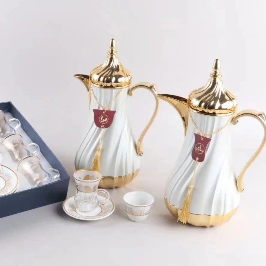 New arrival 1L high quality arabic insulated thermal coffee pot pink glass refill Dallah vacuum thermos coffee tea flask sets