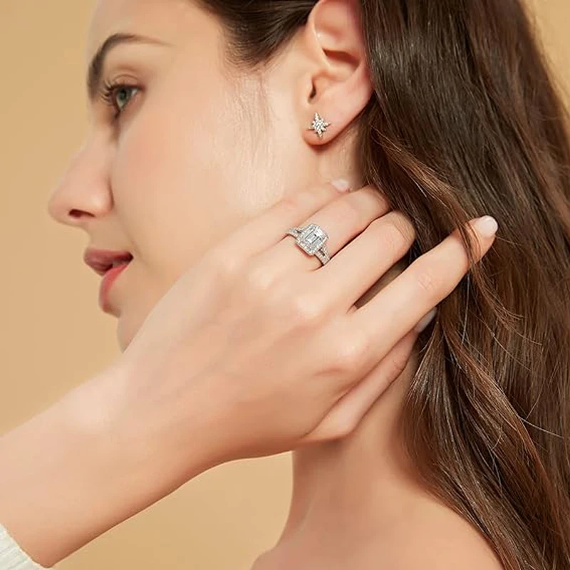 Brilliant Emerald Cut 14k 18k White Gold Lab Created Diamond Wedding Ring