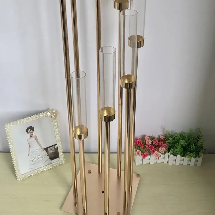
Metal Wedding 8 Arm Candle Holder Gold Wedding Table Centerpiece Acrylic Glass Candle Holder Candlestick Holder 