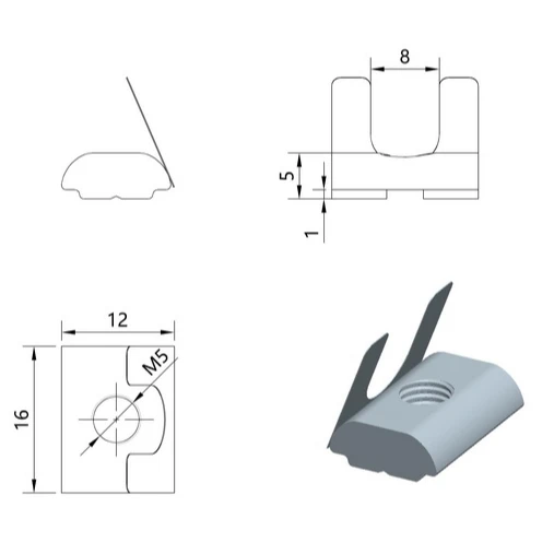 European Standard Connection Nut With Spring Leaf Block M5 Hemispherical Roll Ball Shrapnel Fixed Nut