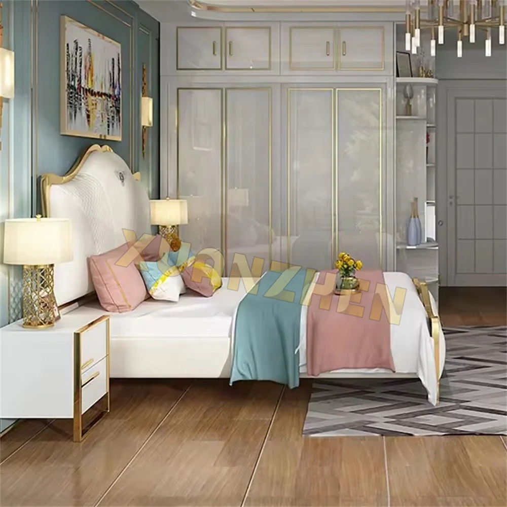 Bedroom furniture gold stainless steel modern luxury bed base metal frame base double metal bed frame metal beds