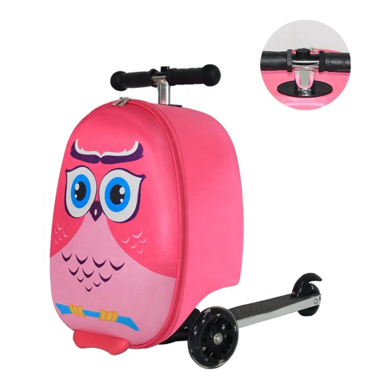 2024 Customized design 3D trolley children travel kids scooter suitcase trolley airport luggage with scooter