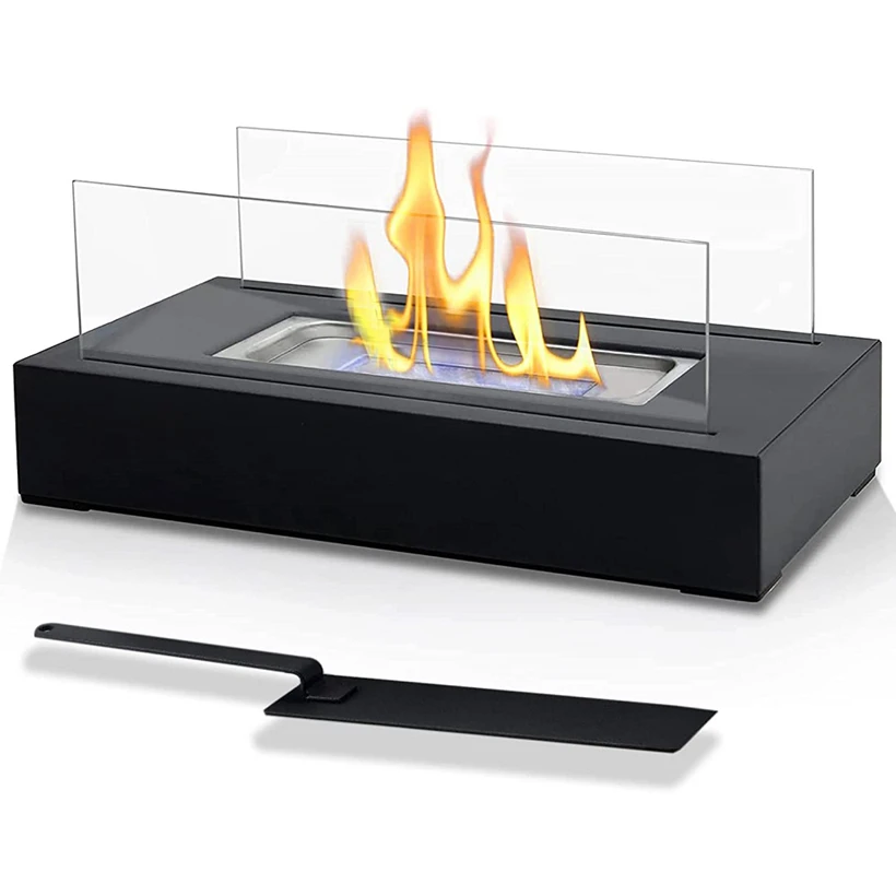 Portable Ventless Ethanol Fireplace indoor outdoor metal tabletop bio fireplace bioethanol glass fire pit Tischkamin Tischfeuer