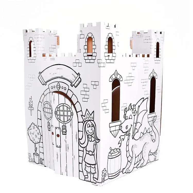 Fairy Tale Castle Kids Art Craft Indoor Outdoor Fun Color Draw Doodle Decorate Personalize a Cardboard Fort Age 3+ White