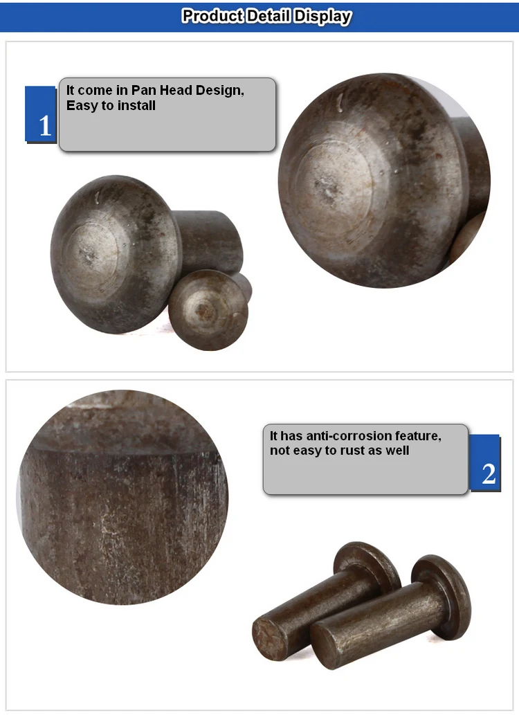 Solid Carbon Steel Round Head Rivets DIN 660 Dia 2mm 2,5mm 3mm 4mm 5mm 6mm Dome Pan