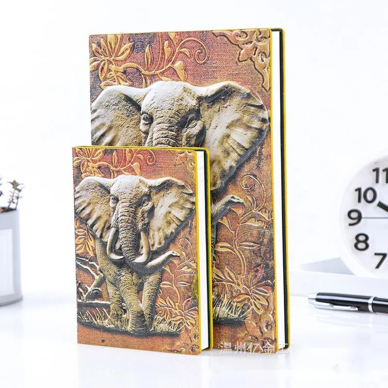 A5 Luxury European Retro Elephant Journal Note Book Notepad Anaglyph Process Carved PU Leather Embossed Cover Manual Notebook