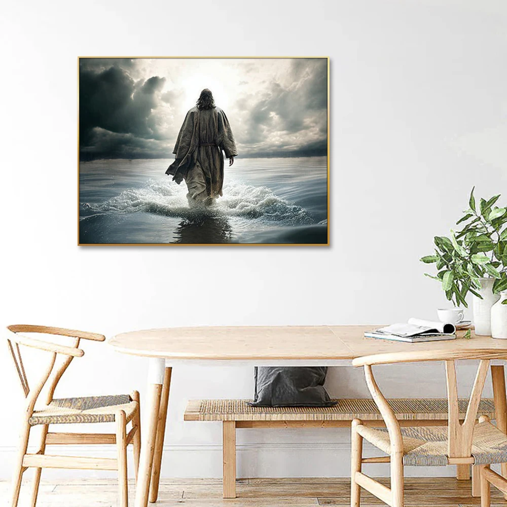 Modern Religious Home Decor Digital Download Jesus Christ Walking on Water Portrait Canvas Supported Christian Art Print