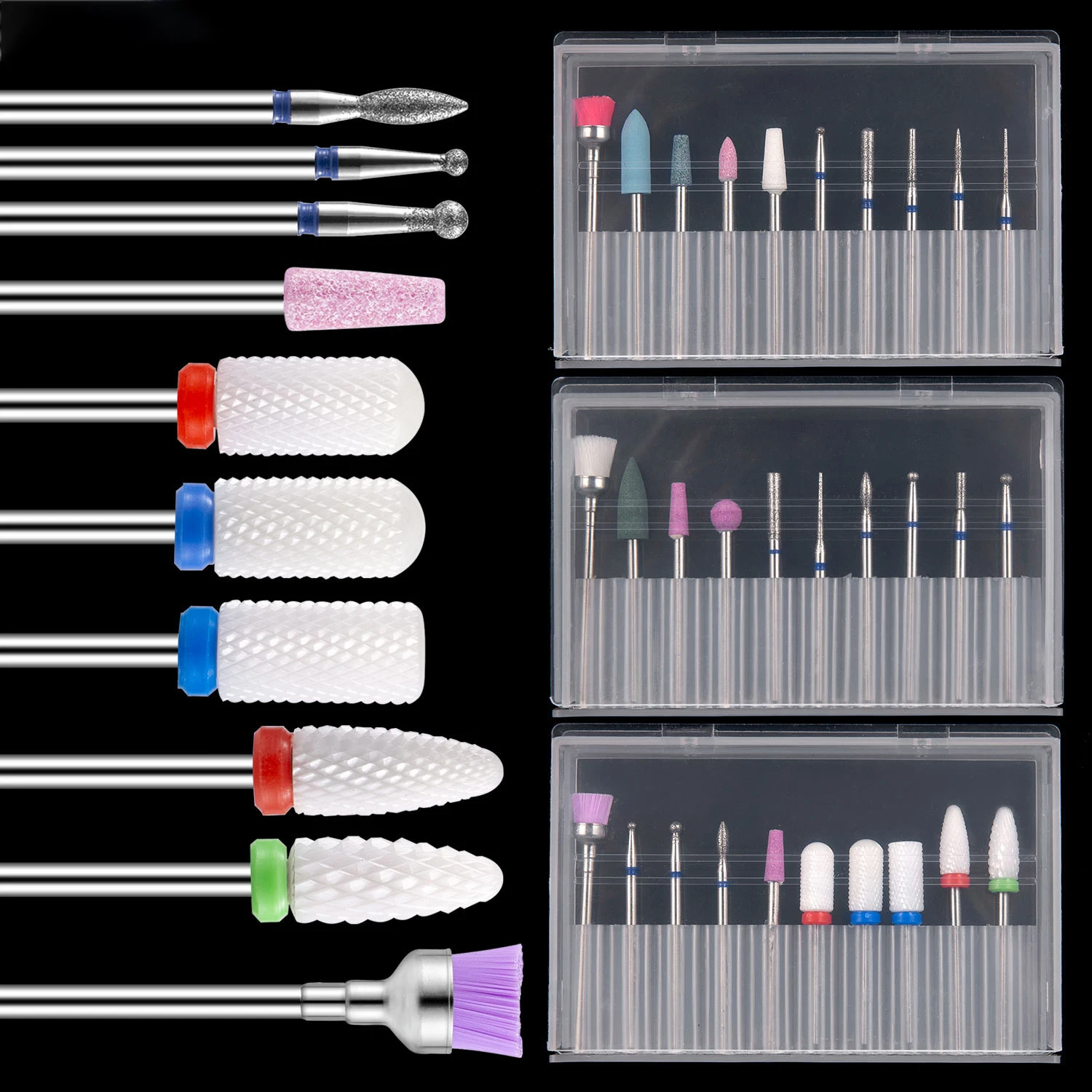 30pcs Diamond Ceramic Nail Drill Bits Set Manicure Pedicure Diy Bits Drill Nail File Cuticle Nail Tools Accessories Salon