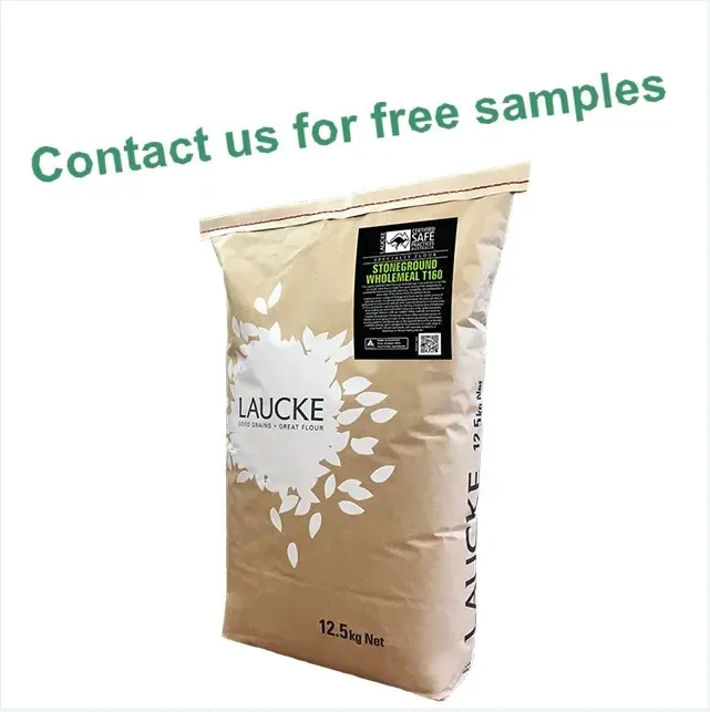 Biodegradable Kraft Paper Wheat Flour Packaging Bag 10 Kg 25Kg 50Kg Multiwall Moisture Protection Food Grade Packaging Bags