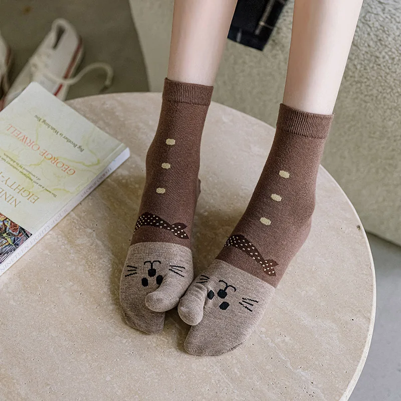 Cute Animal Cotton Socks Female Cat With Dog Summer Short Socks Women Casual Soft Tabi Ankle Socks