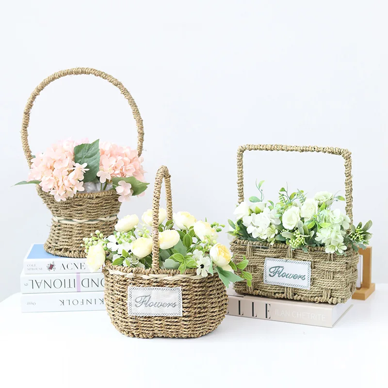 Hot Sale Flower Basket Woven Hand Basket Decorative Ornament Flower Arrangement Gift Storage Basket