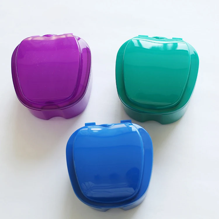 Colorful Plastic Dental False Teeth Case  Denture Retainer Box  Denture Holder Box With Basket