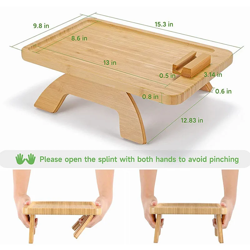 Customization Wholesale Bamboo Clip square Tray Sofa Table for Wide Couches Portable Sofa Arm Table