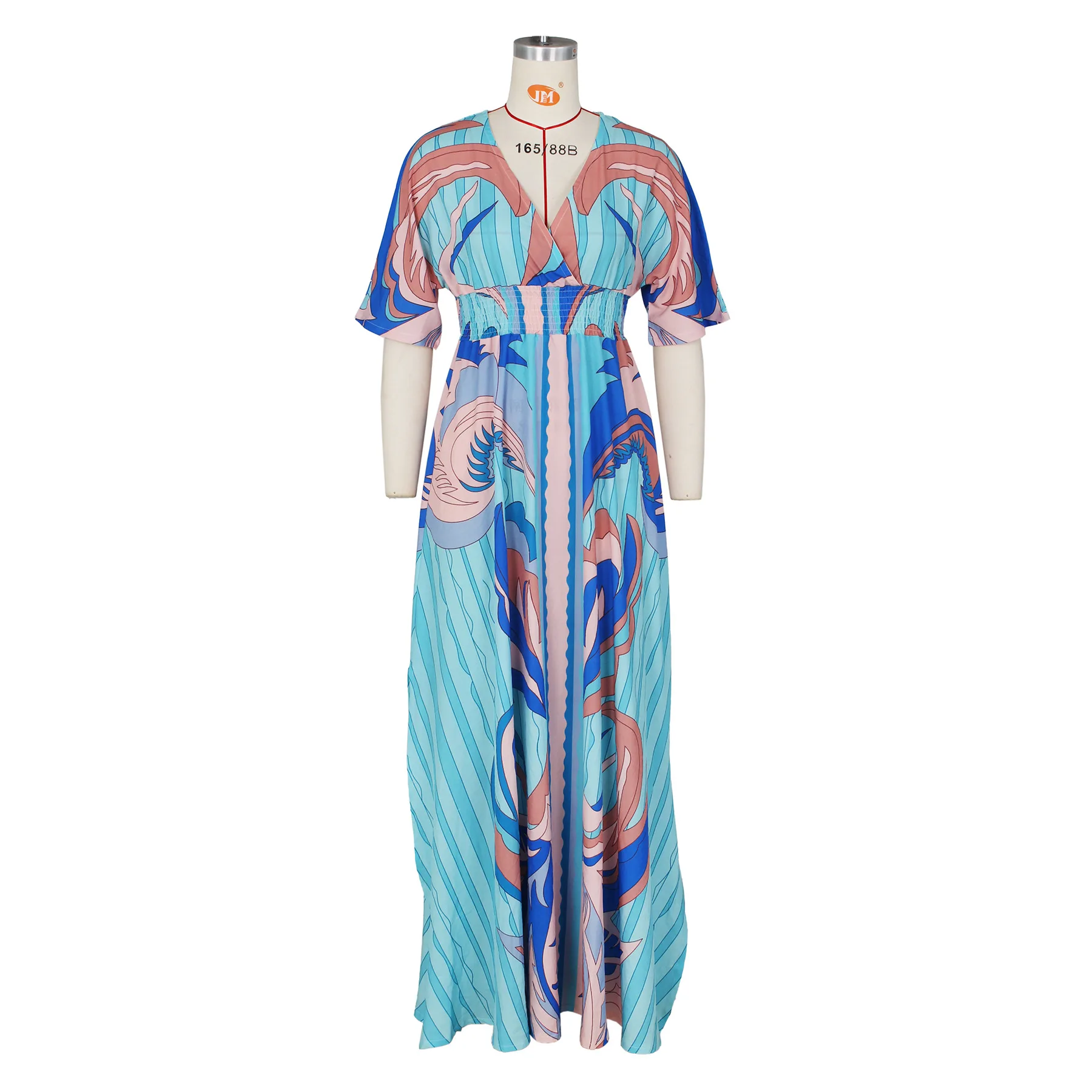 New Dress Fashion Casual Print Butterfly Sleeve Ladies Swing Side Slit Long Dress