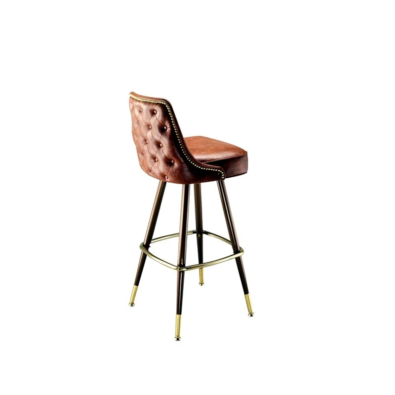 Luxury customized bar stool leather upholstery solid wood frame elegant high stool for restaurant bar and hotel furniture