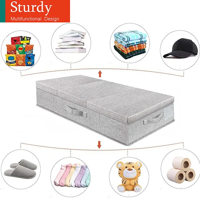 Foldable linen Organizers Waterproof under bed Large capacity Storage Box with lid and 3 fabric handle for sturies and clothing