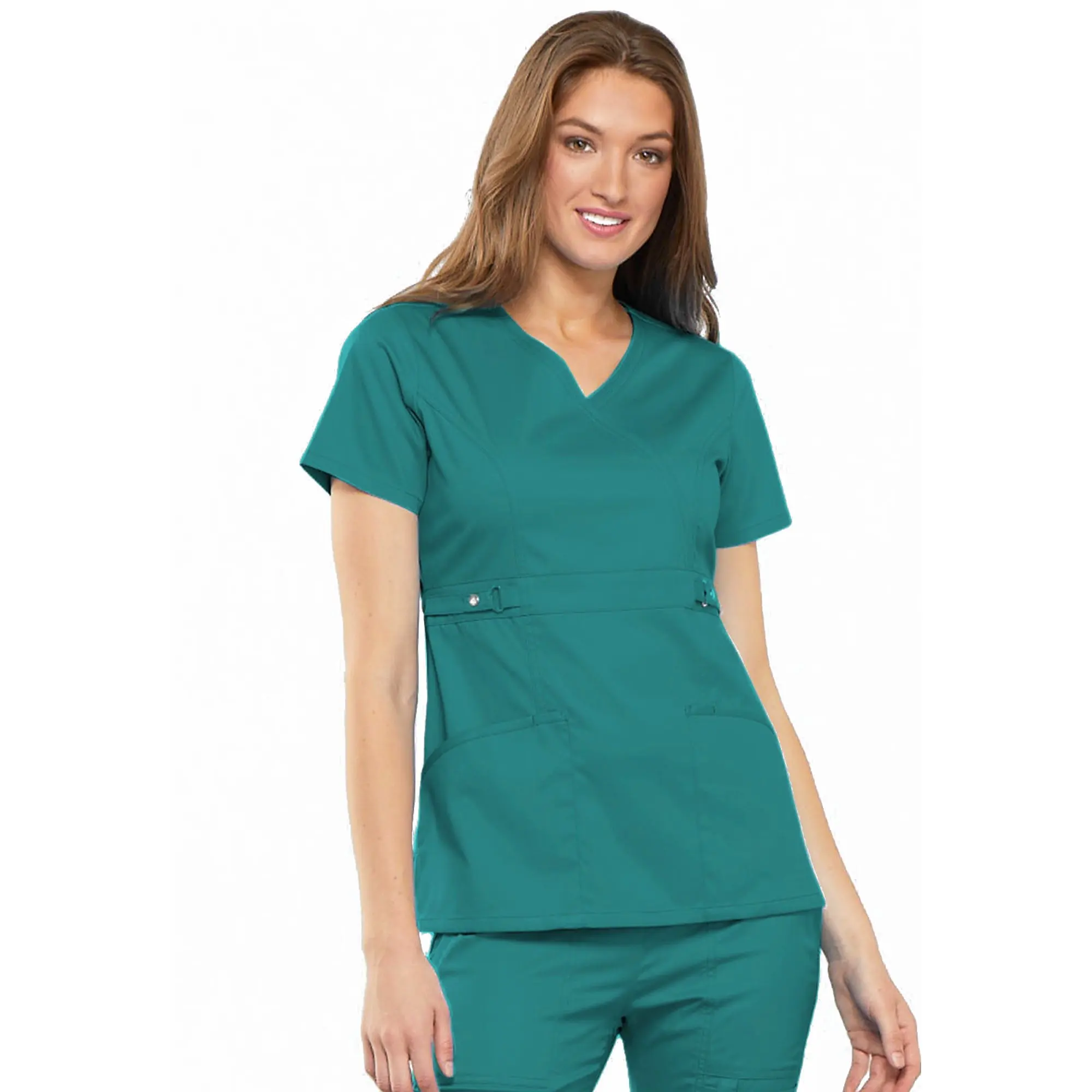 Custom 4 way stretch spandex stacked pants nurses hospital uniforms nursing scrubs suit uniforms  women scrub sets uniform