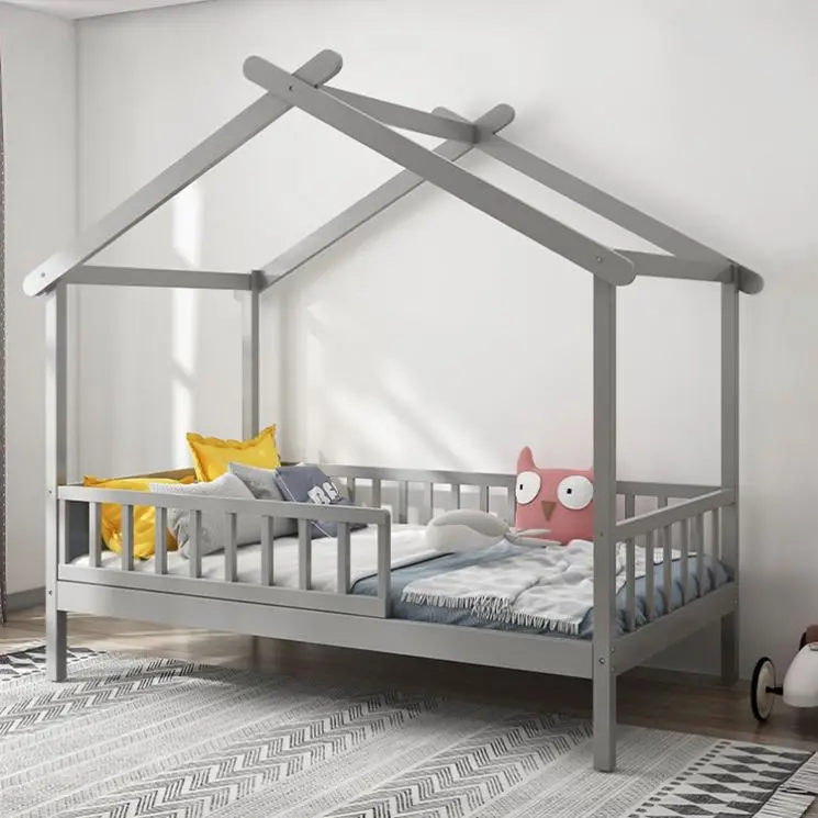 Twin size house-shaped platform wooden frame kids bunk bed pine wood house double bed for kids