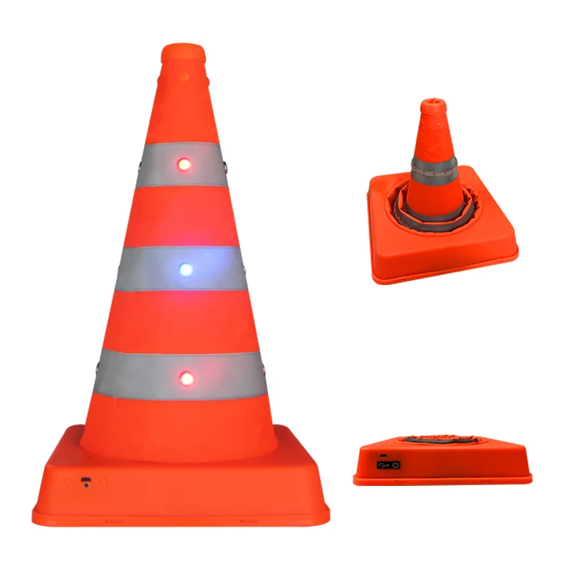 Custom 16 inch rechargeable led flashing road safety cone reflective collapsible traffic stop cones with lights