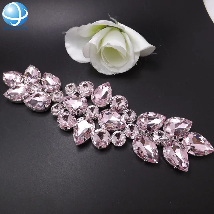 Crystal custom rhinestone sew on bridal applique wedding decoration accessories for Bridal Dress Hat