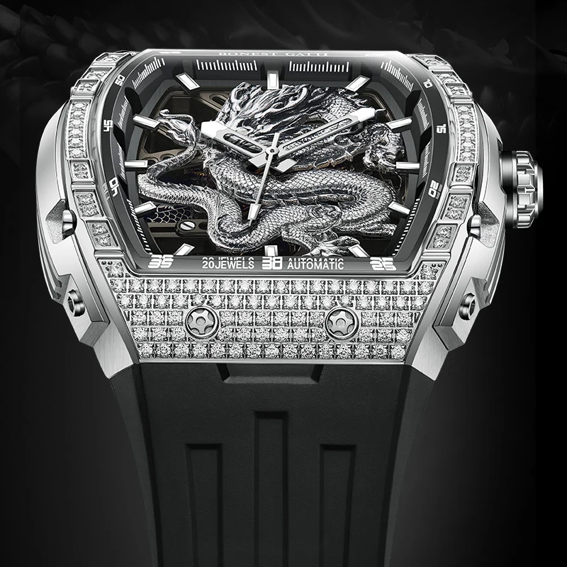 BONEST GATTI Dragon watch деловые спортивные бочкообразные формы 316l корпус из нержавеющей стали с отверстиями механические часы