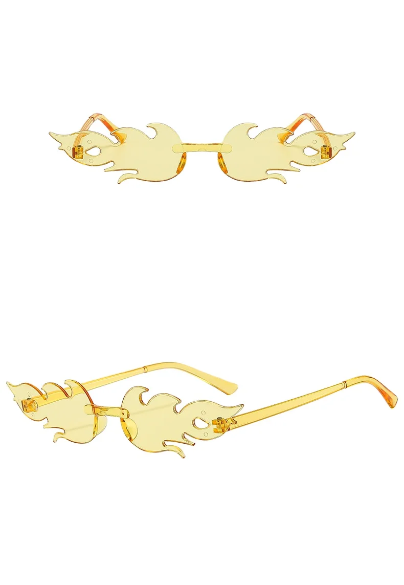 New European and American personalized flame shaped sunglasses, colorful ocean pieces frameless sunglasses, cross-border trendy