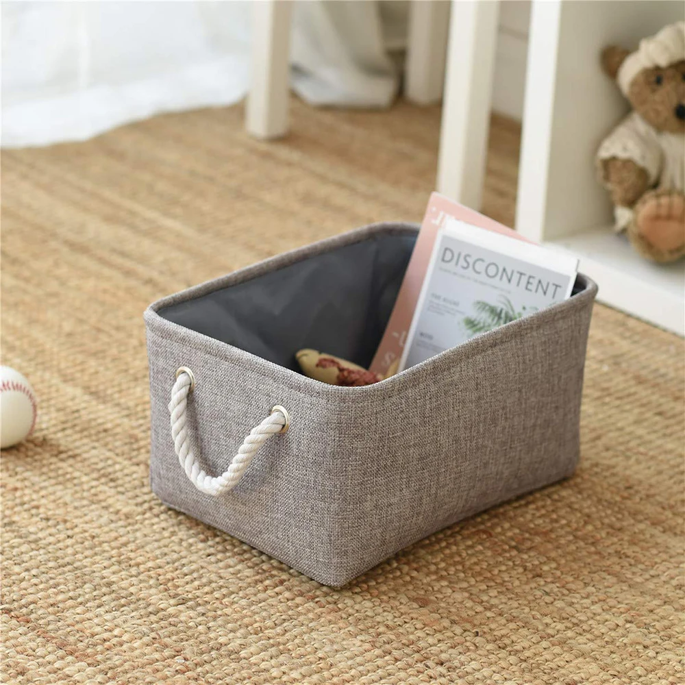 Oversized Foldable Bathroom Storage Basket Box with Handled Linen Fabric for Sundries and Home Storage Organization