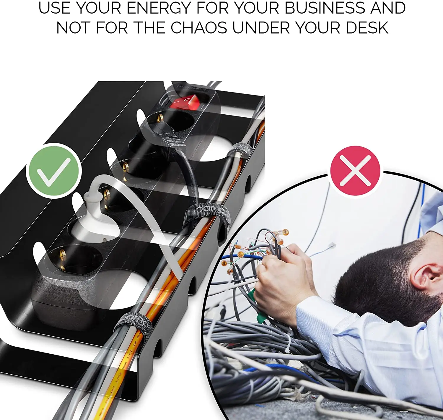 Cable management desk easy to install under desk i-piece set 2 pieces